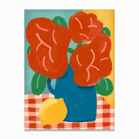Brightly Colored Flower Vase On Kitchen Table Still Life Canvas Print
