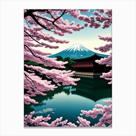 Sakura Cherry Blossoms Mount Fuji Japan Beautiful Lake Landscape Canvas Print