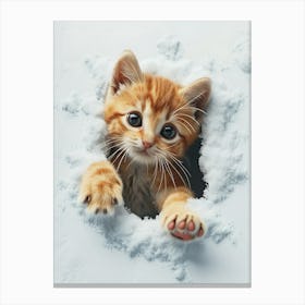 Cute Kitten Cat Peeking From Snow 9 Canvas Print