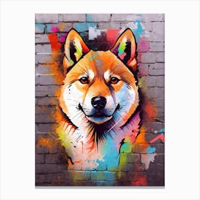 Aesthetic Shiba Akita Inu Dog Puppy Brick Wall Graffiti Artwork Canvas Print