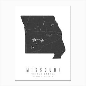 Missouri Mono Black And White Modern Minimal Street Map Canvas Print