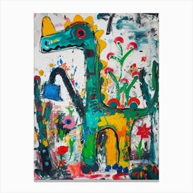 Abstract Dinosaur In The Garden 2 Canvas Print