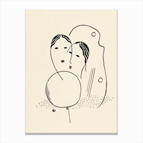 Two Female Portrait Line Drawing Wall Art Print Canvas Print