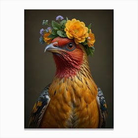 Bird With A Flower Crown European Robin 5 Canvas Print