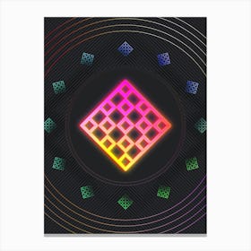 Neon Geometric Glyph in Pink and Yellow Circle Array on Black n.0226 Canvas Print