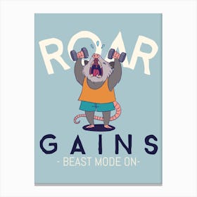 Roar Gains Beast Mode On - design - template -featuring - an - illustrated - possum - working - out Canvas Print