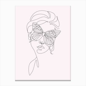 Continuous Line Drawing Of A Woman With Butterfly Canvas Print