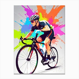 Cyclist With Colorful Paint Splashes Canvas Print