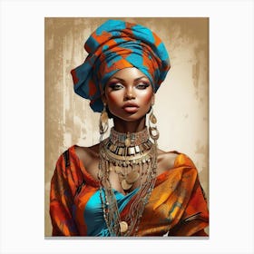 Beautiful And Sexy Black Woman Illustration 3 Adorned in Vivid Colors, Gold, and Jewelry Canvas Print