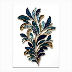 Blue And Gold Leaf Wall Art Canvas Print