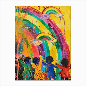 Multicultural Children Playing With The Rainbow, Abstract, 300 Dpi, Vibrant Colors, Colorful, Ultra Realistic, Ultra Detailed, Bansky Style, Van Gogh Style, Cinematic, Trippy Lienzo