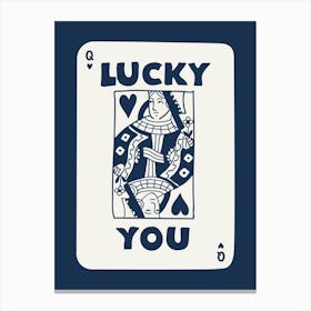 Lucky You Queen Playing Card Navy Canvas Print