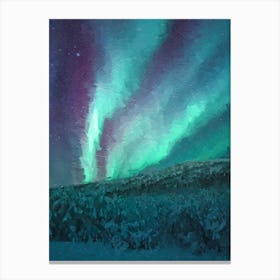 Northern Lights Over The Forest Oil Painting Landscape Canvas Print