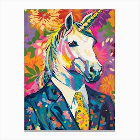 Floral Fauvism Style Unicorn In A Suit 2 Canvas Print