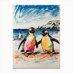 Penguins On The Beach 2 Canvas Print