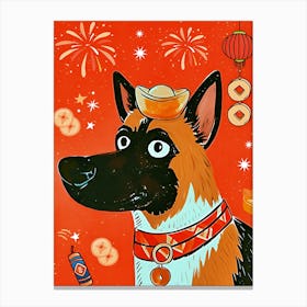 German Shepherd in Chinese New Year Leinwandbild