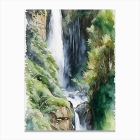 Karawau Gorge Waterfalls, New Zealand Water Colour  (1) Canvas Print