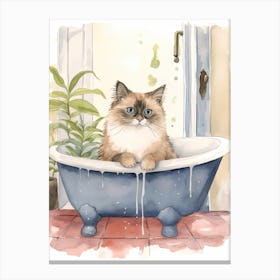 Birman Cat In Bathtub Botanical Bathroom 2 Canvas Print