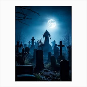 Graveyard At Night 8 Canvas Print