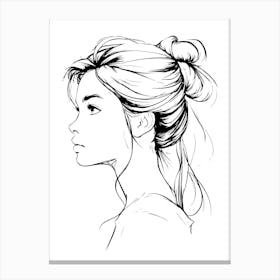 Portrait Of A Girl Minimalist One Line Illustration Canvas Print