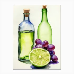 Lime and Grape near a bottle watercolor painting 7 Canvas Print