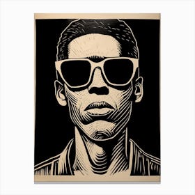 Linocut Inspired Face With Sunglasses Portrait 3 Canvas Print