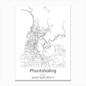 Phuntsholing,Bhutan Minimalist Map Canvas Print