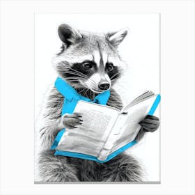 Pink Raccoon Reading A Blue Book 1 Canvas Print