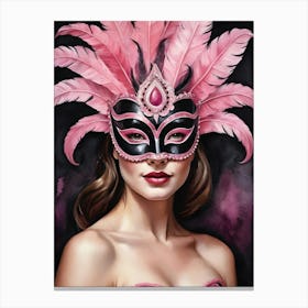 A Woman In A Carnival Mask, Pink And Black (8) Canvas Print