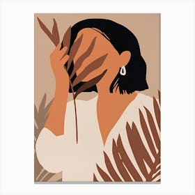 Woman With Palm Leaves Canvas Print