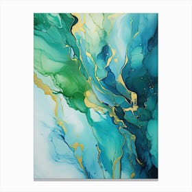 Blue, Green, Gold Flow Asbtract Painting 0 Canvas Print