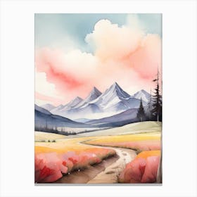 Tranquil Mountains In Minimalist Watercolor Vertical Composition 6 Canvas Print