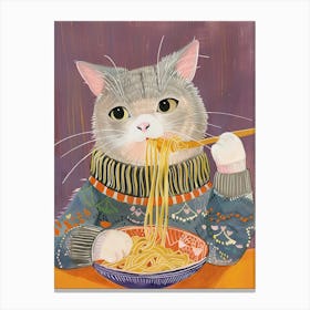 Grey Cat Pasta Lover Folk Illustration 3 Canvas Print