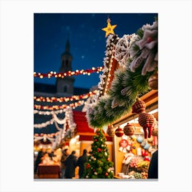 Christmas Market At Night Canvas Print