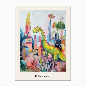 Abstract Geometric Colourful Dinosaur Painting 1 Poster Canvas Print