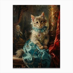 Cat In A Royal Blue Dress Rococo Painting Inspired Canvas Print