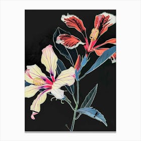 Neon Flowers On Black Hibiscus 4 Canvas Print