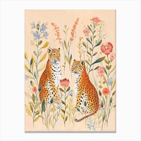 Folksy Floral Animal Drawing Leopard Canvas Print