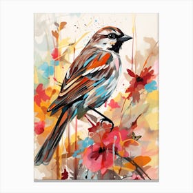 Bird Painting Collage Sparrow 1 Canvas Print
