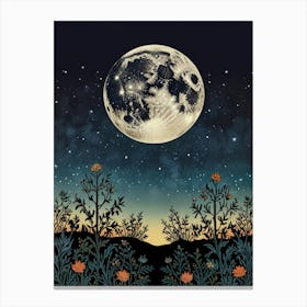 Moon And Flower 3 Style William Morris Canvas Print