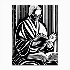 Reading A Book Linocut Black And White Painting, 321 Canvas Print