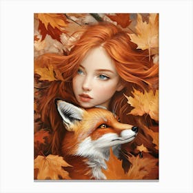 Autumn Girl With Fox 1 Canvas Print