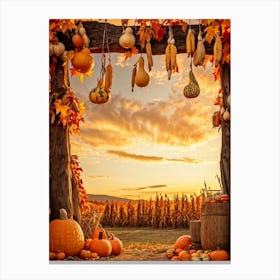 A Photograph Showcasing A Thanksgiving Festival Scene Set In A Rustic Fall Evening Wooden Decoratio (3) 1 Canvas Print