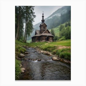 Wooden Church In The Mountains Canvas Print