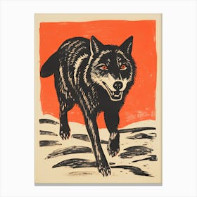 Wolf, Woodblock Animal  Drawing 4 Canvas Print