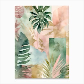 Abstract Tropical Watercolor Leaves 1 Canvas Print