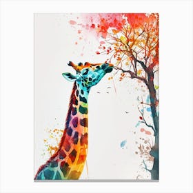 Giraffe Eating Leaves Watercolour 3 Canvas Print