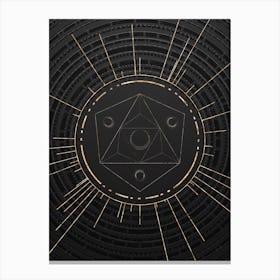 Geometric Glyph Symbol in Gold with Radial Array Lines on Dark Gray n.0160 Canvas Print