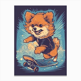 Pomeranian Dog Skateboarding Illustration 4 Canvas Print