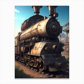 Row Of Abandoned Trains In The Railway Junkyard Canvas Print